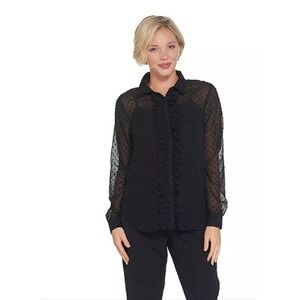 New Brooke Shields 8 Timeless Button Front Ruffle Shirt 115903